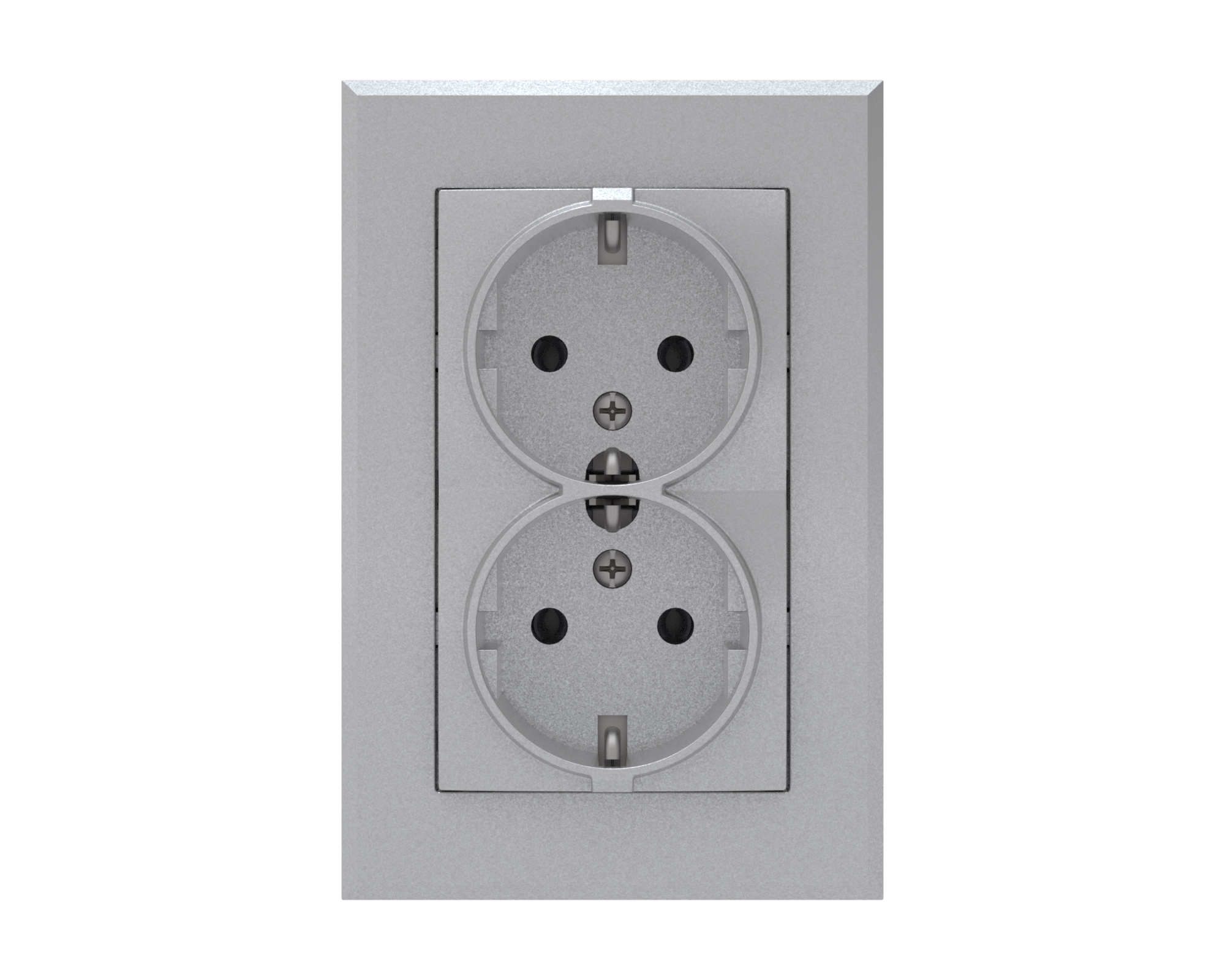 Schuko-Doppelsteckdose Rüthen m.Shutter silber, 2-polig + PE, 10/16A, 250V~