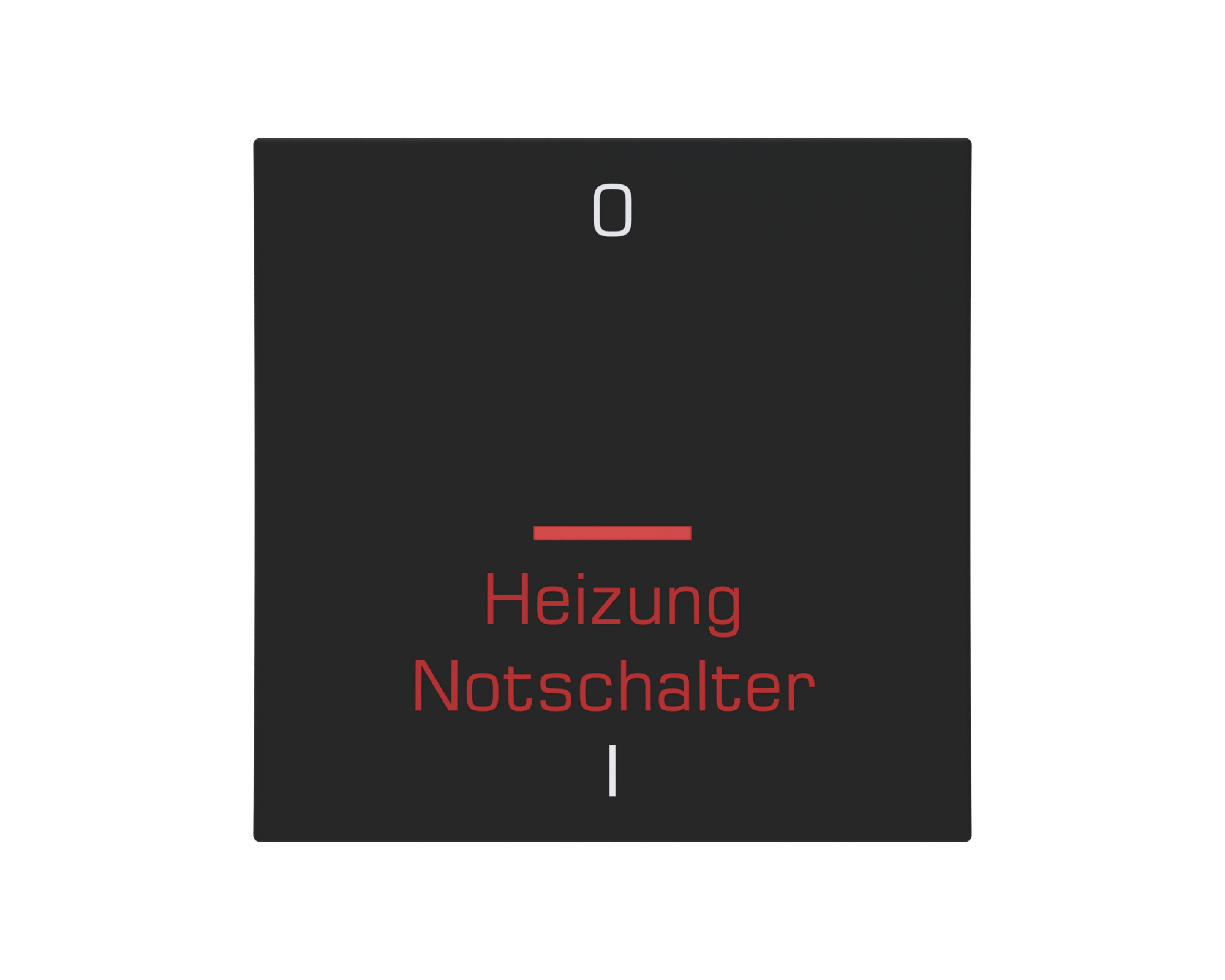 Eslohe Flächenwippe "Heizung Notschalter" mit Linse rot und Symbol 0 + I soft-touch schwarz, Bedruckung weiß