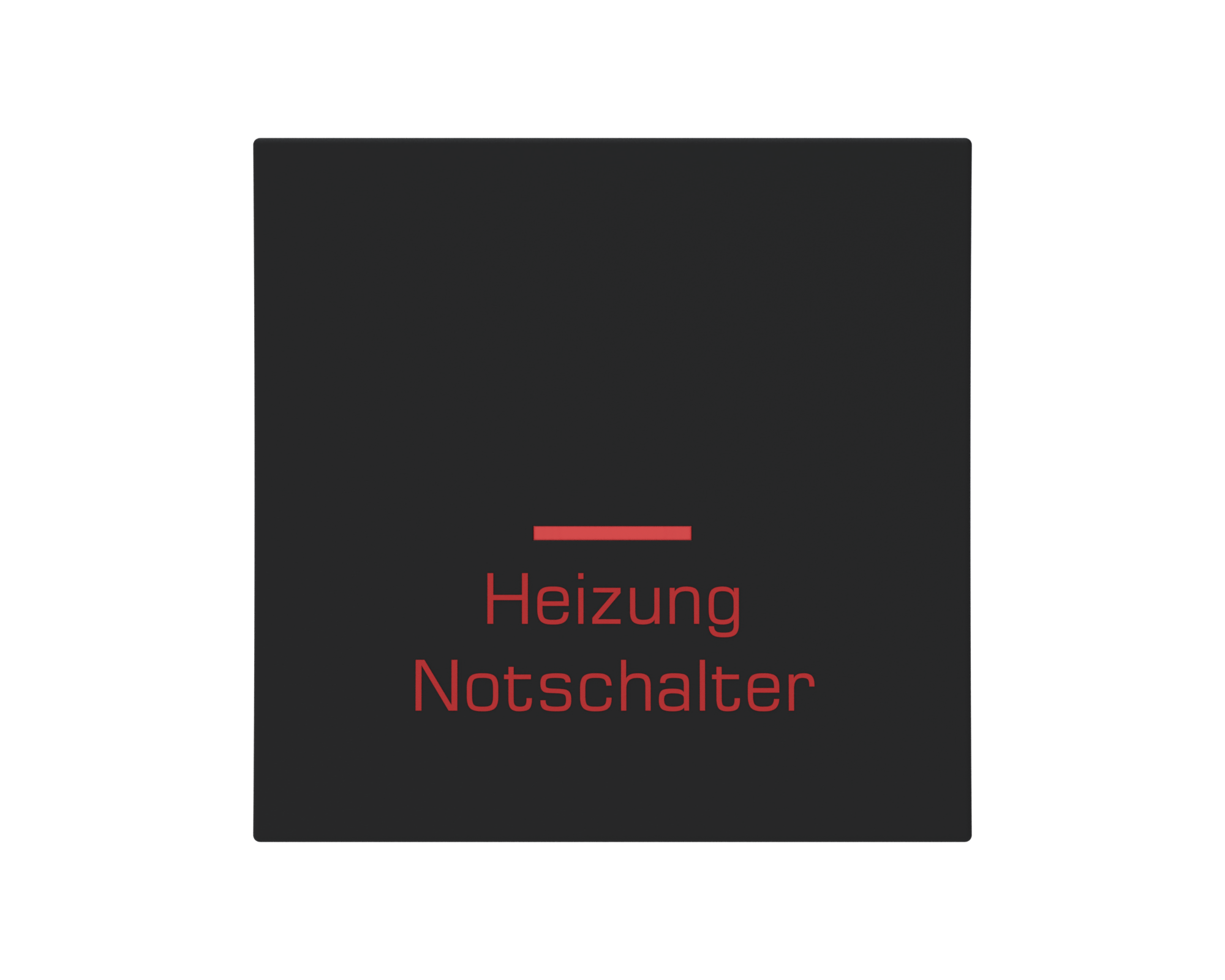 Eslohe Flächenwippe "Heizung Notschalter" mit Linse rot soft-touch schwarz, Bedruckung weiß